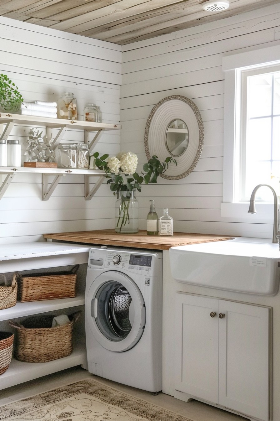 modern laundry room shelving