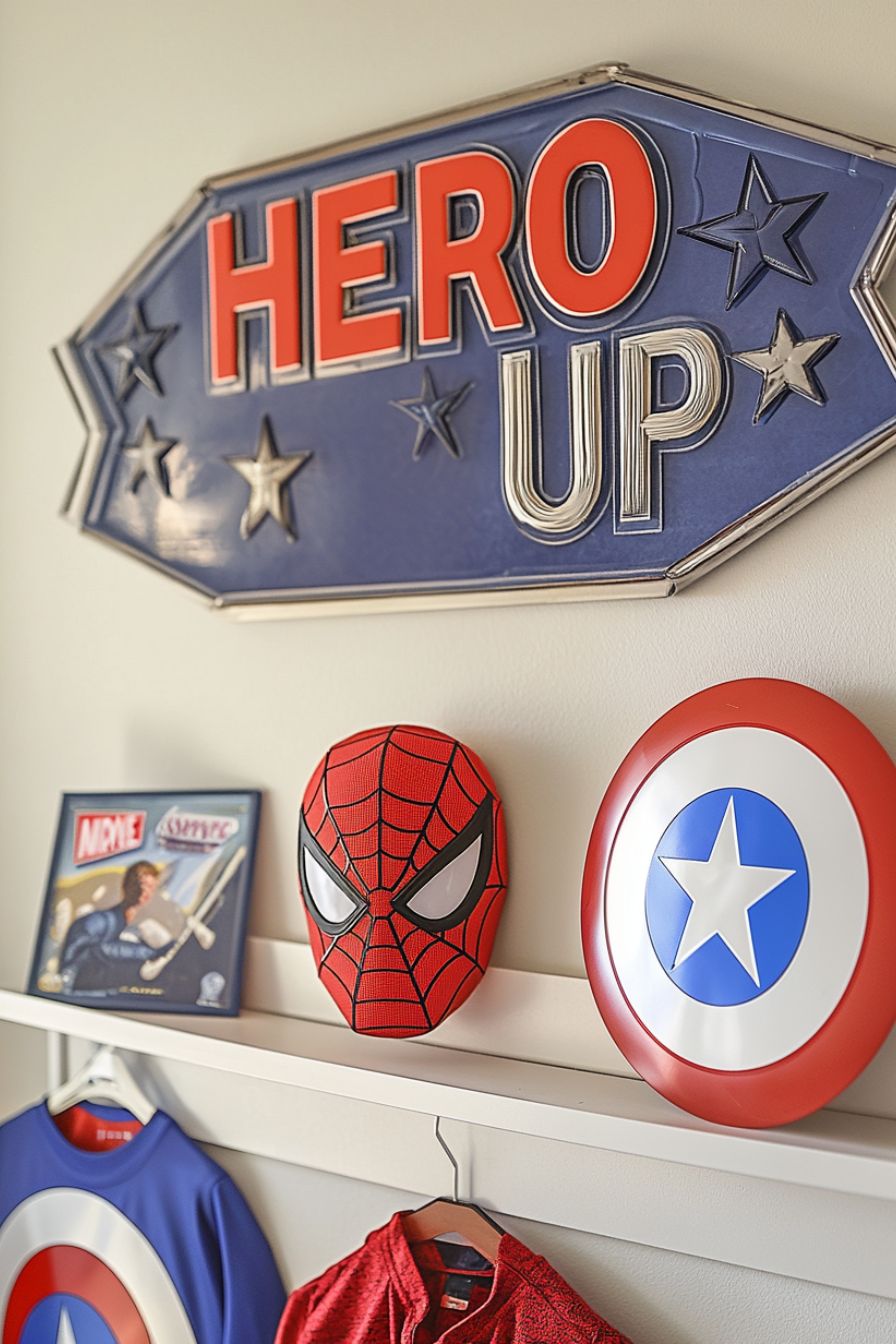 shelves with marvel accessories