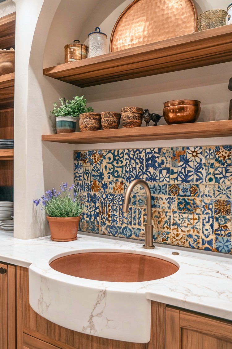 22 Built-In Boho Kitchen Sink with Textured Concrete Countertop