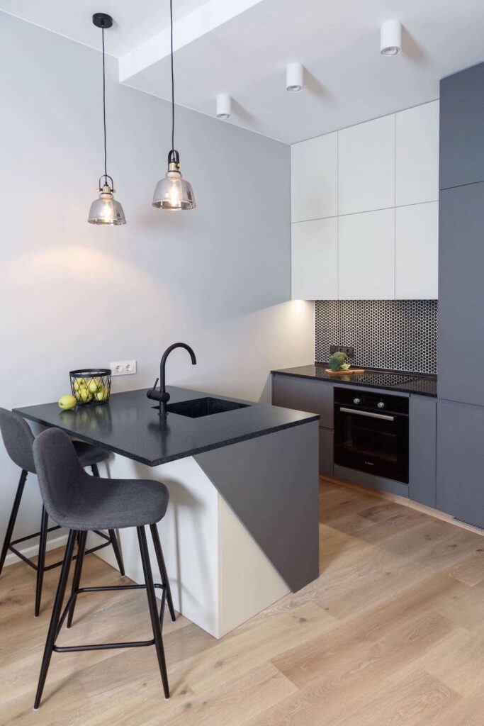 gray and white small kitchen bar