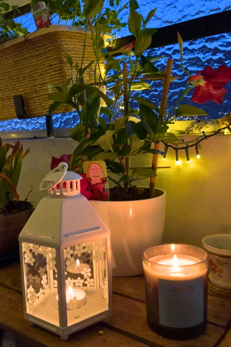 Minimal boho corner with lanterns and candles