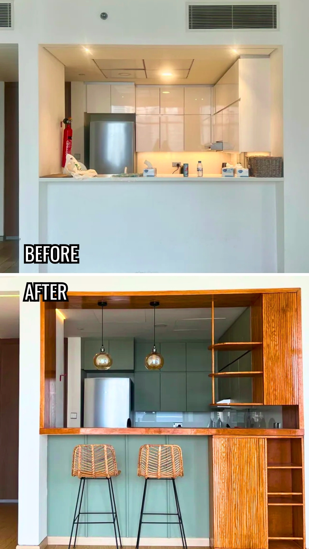 Small Apartment Kitchen Counter Bar Remodel With Added Storage