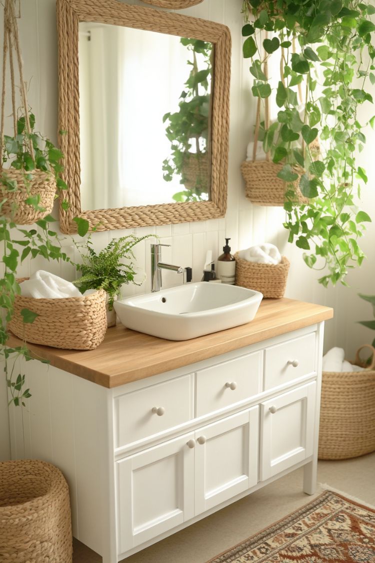 boho bathroom with earthy tone