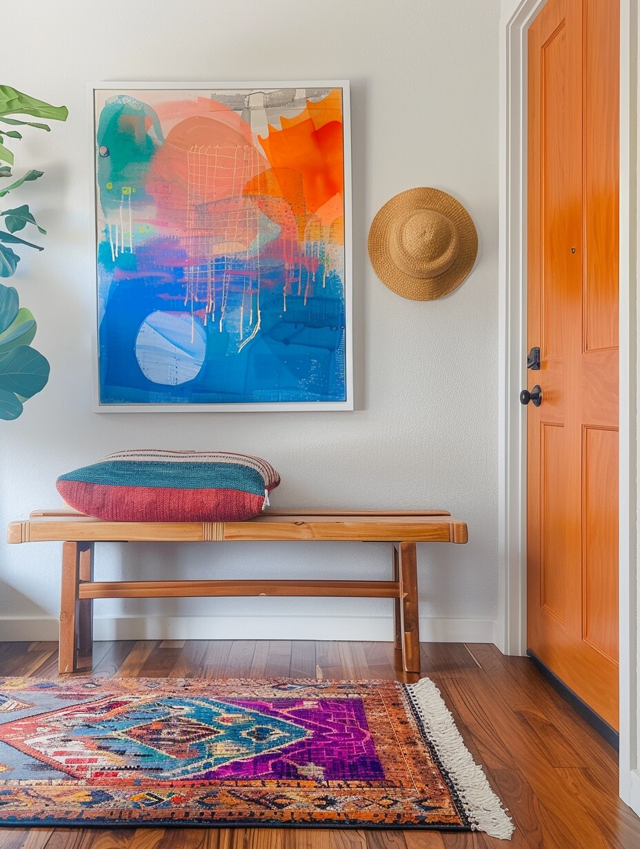 Boho entryway with bench 1