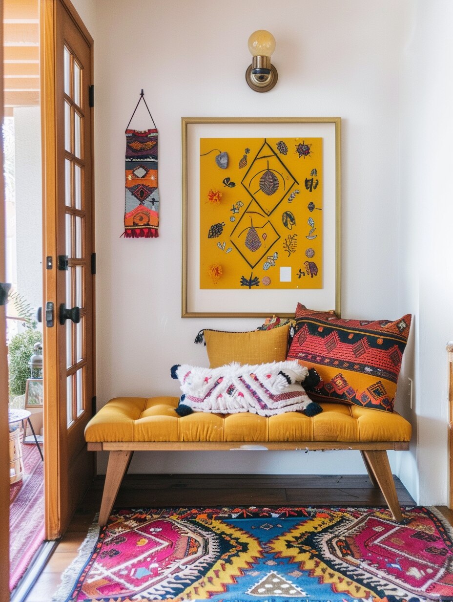 Boho entryway with bench 10