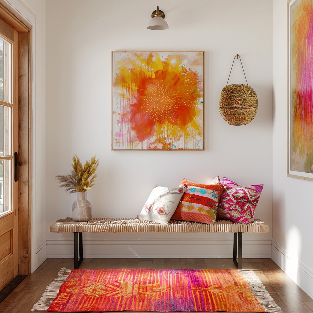 Boho entryway with bench 2