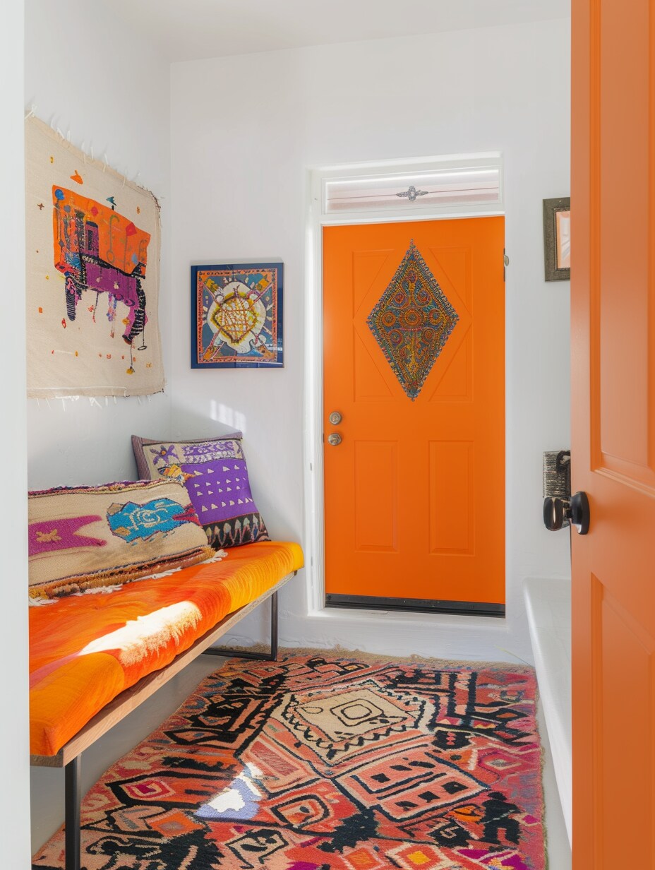 Boho entryway with bench 4