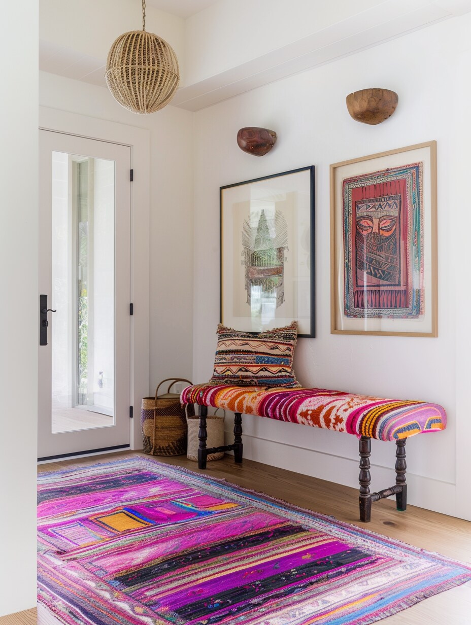 Boho entryway with bench 9