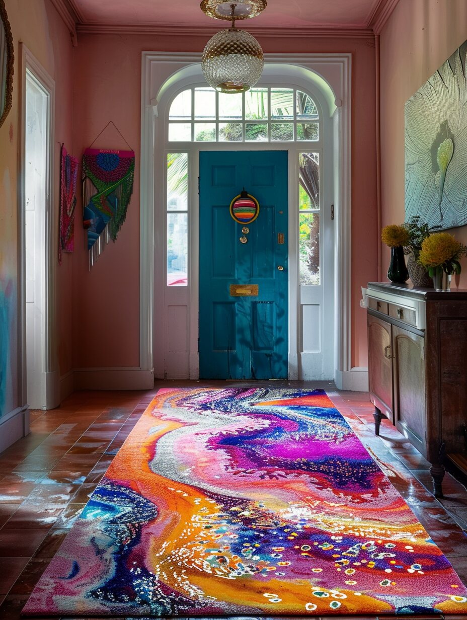 Boho entryway with rug 10