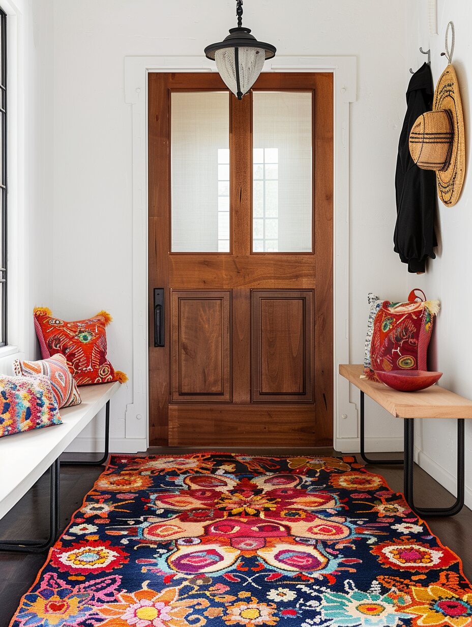 Boho entryway with rug 8