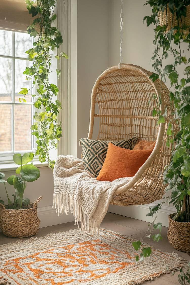 a boho reading nook