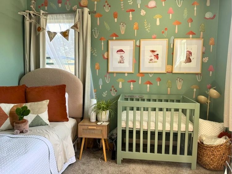 gender neutral boho nursery with a bed (2)
