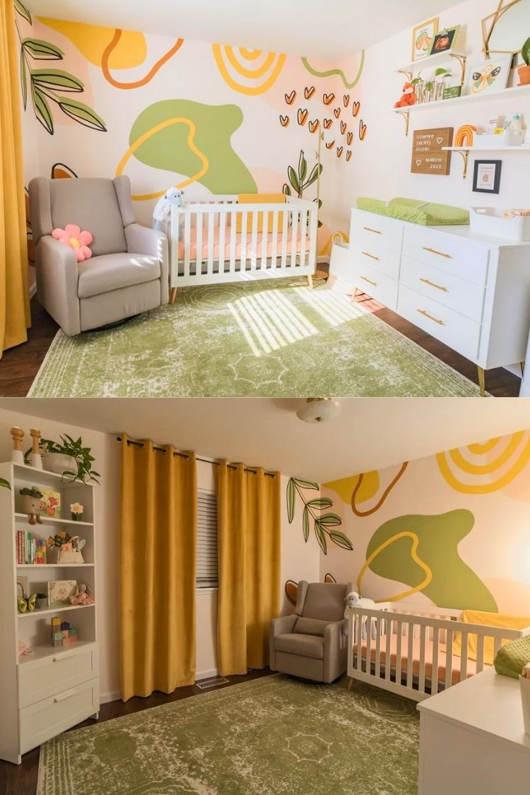 modern boho green girl nursery