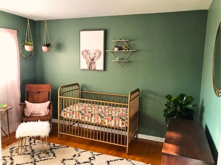 modern boho green girl nursery