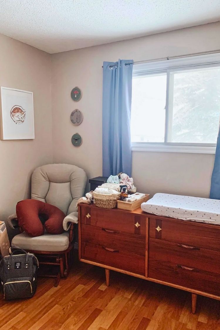 vintage dresser in gender neutral boho nursery
