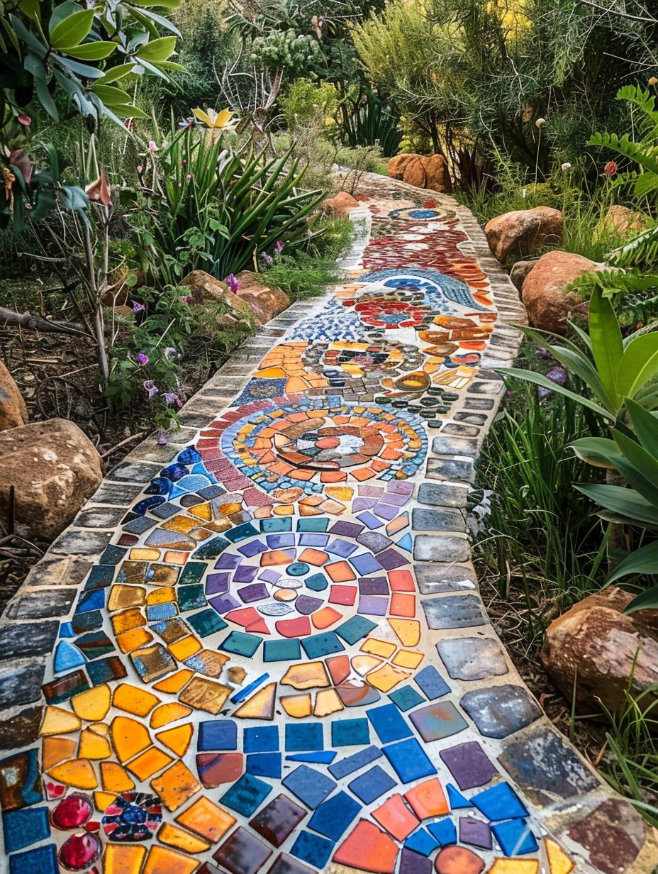 boho garden pathway by tiles