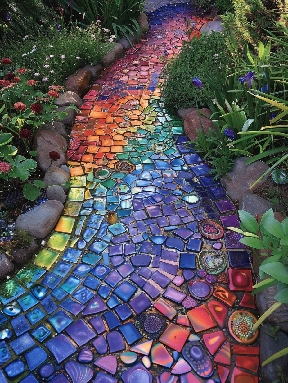 boho garden pathway with gradient colors