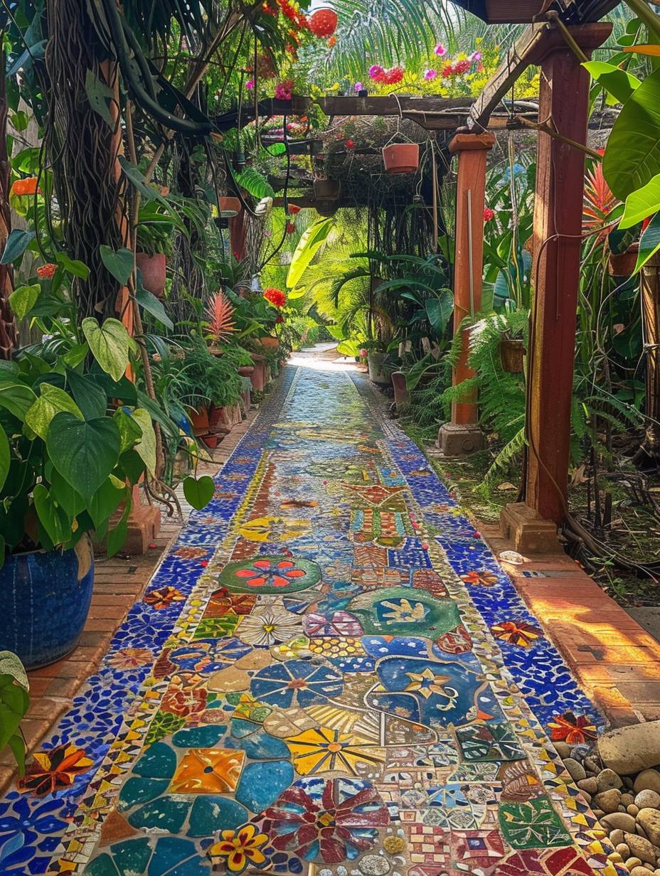 boho garden pathway with straight shape