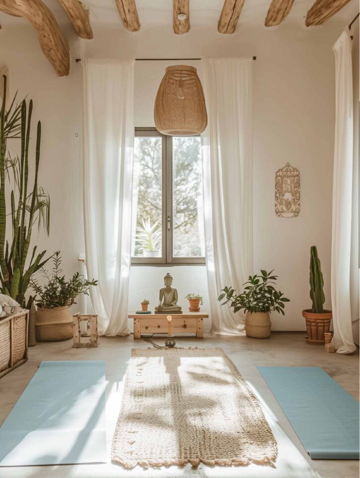 25+ Relaxing Boho Yoga Room Ideas - H.M.G