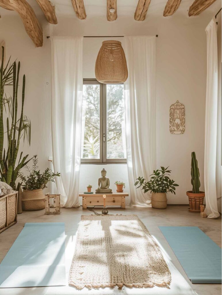 25+ Relaxing Boho Yoga Room Ideas - H.M.G