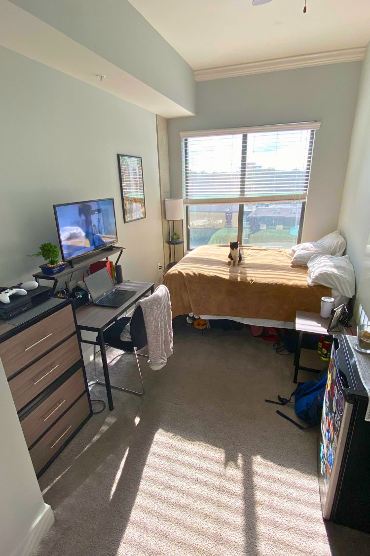 guy dorm room with simple setup