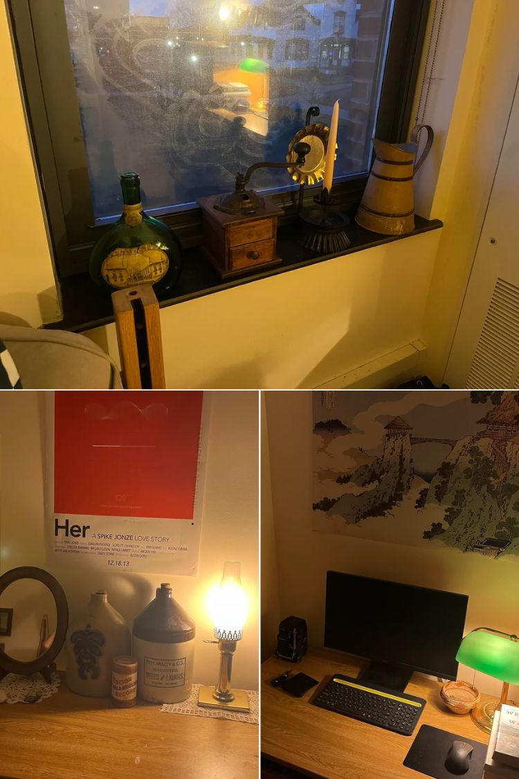 guy dorm room with vintage finds