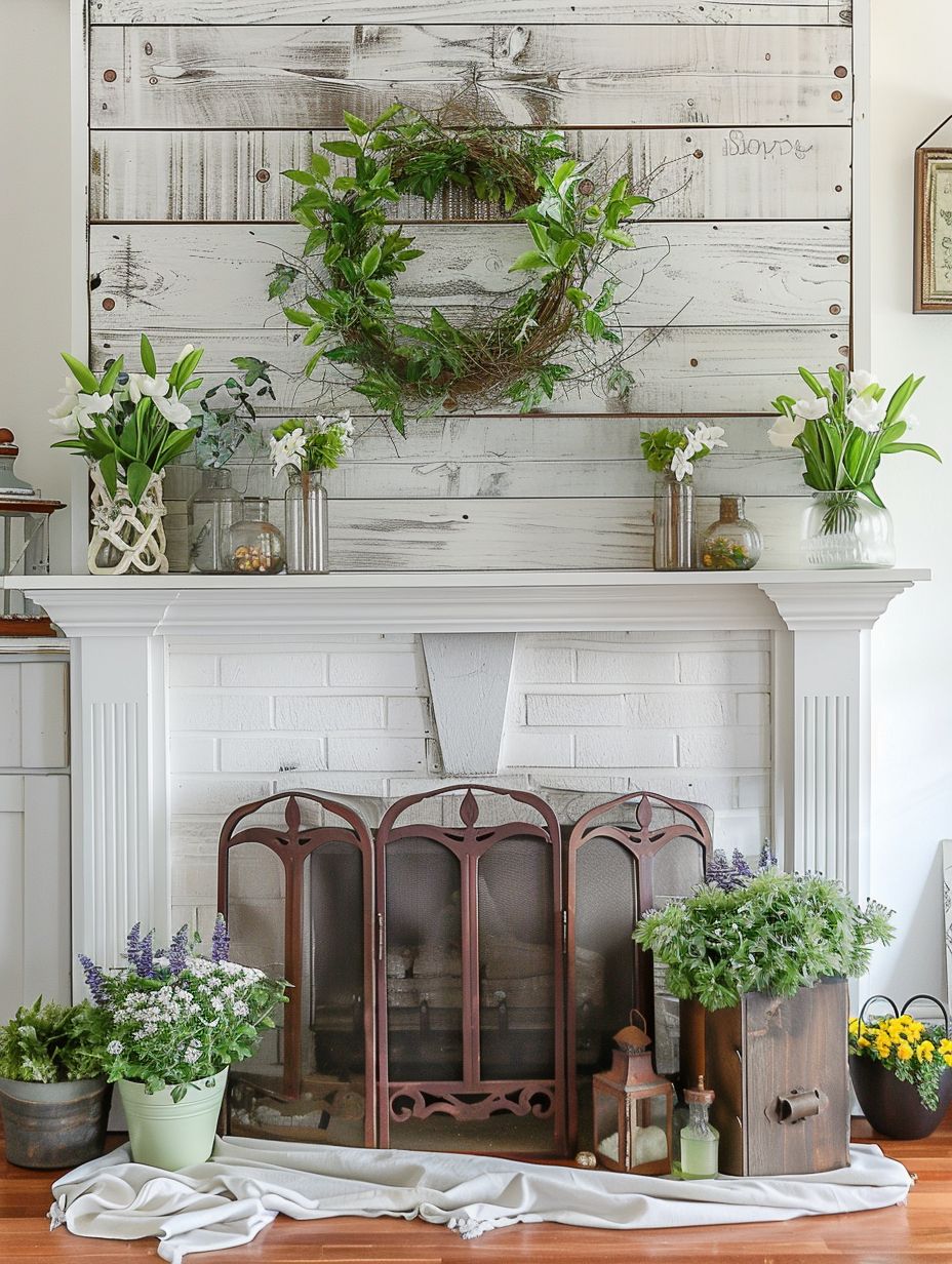 spring mantel decorations with farmhouse style