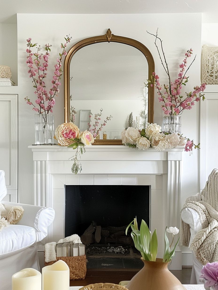 spring mantel decorations with mirror