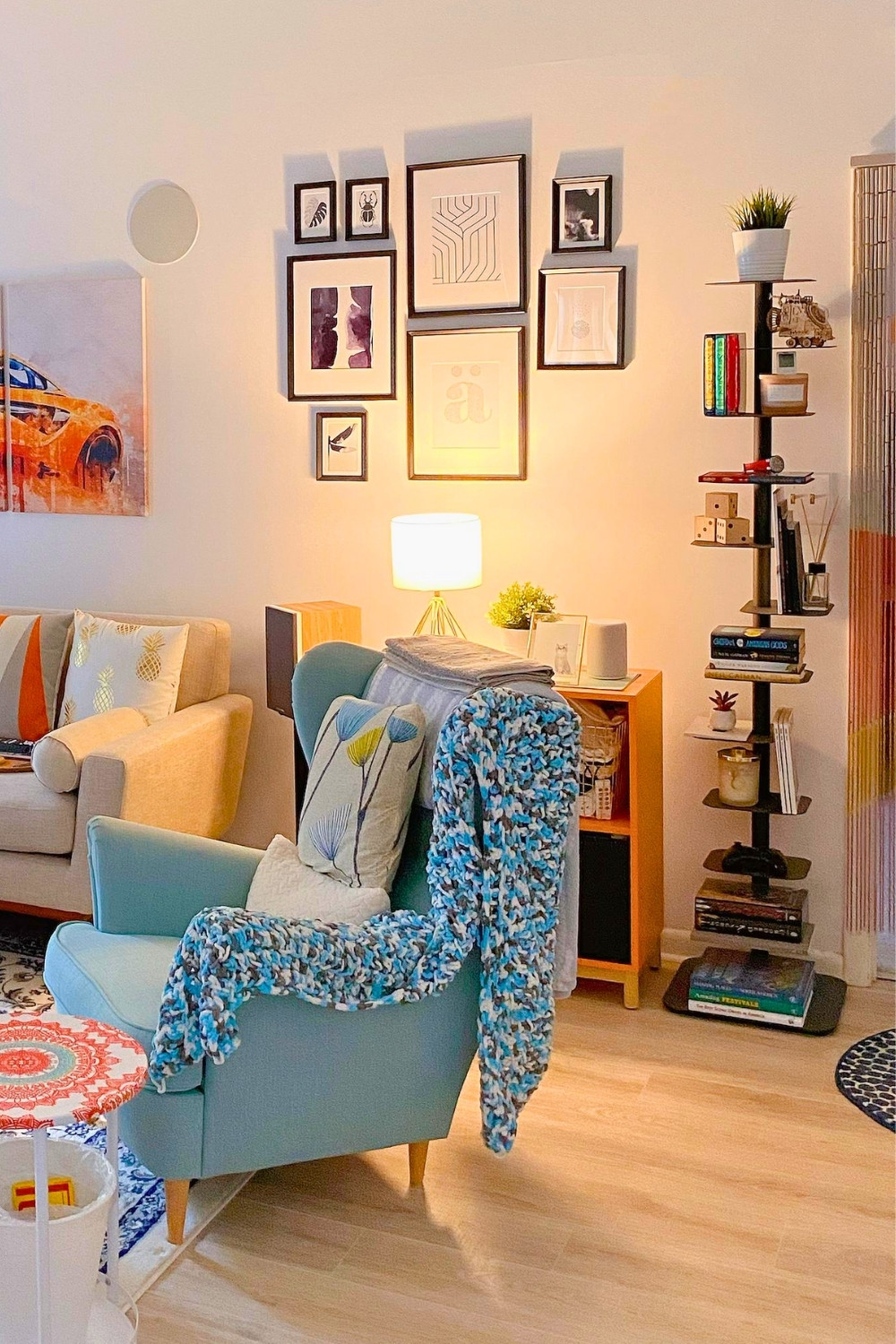 Bright and Colorful Small Living Room with Gallery Wall