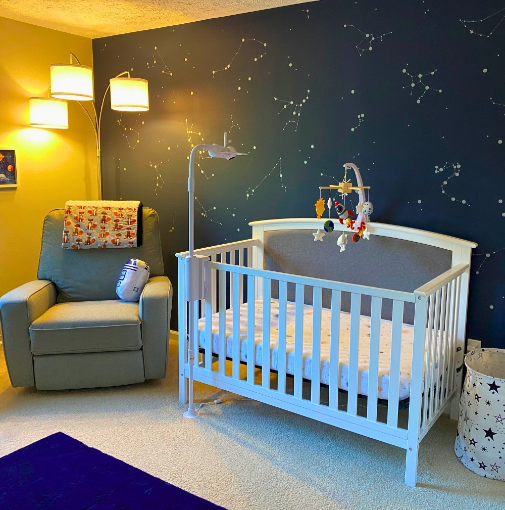 Classy Constellation Wall Nursery With Modern Space Decor