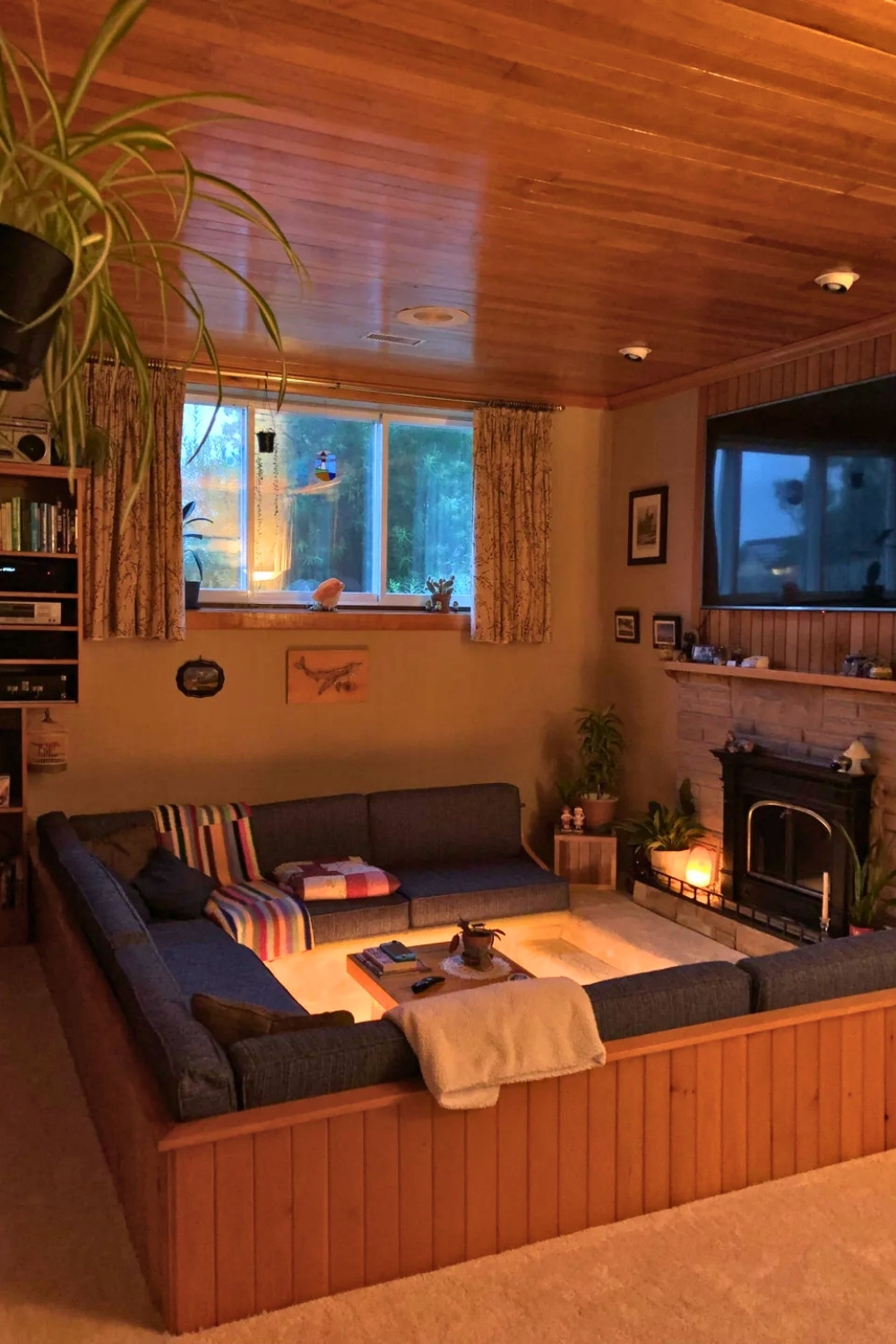 Cozy 1974 Conversation Pit With Built-In Table Lighting