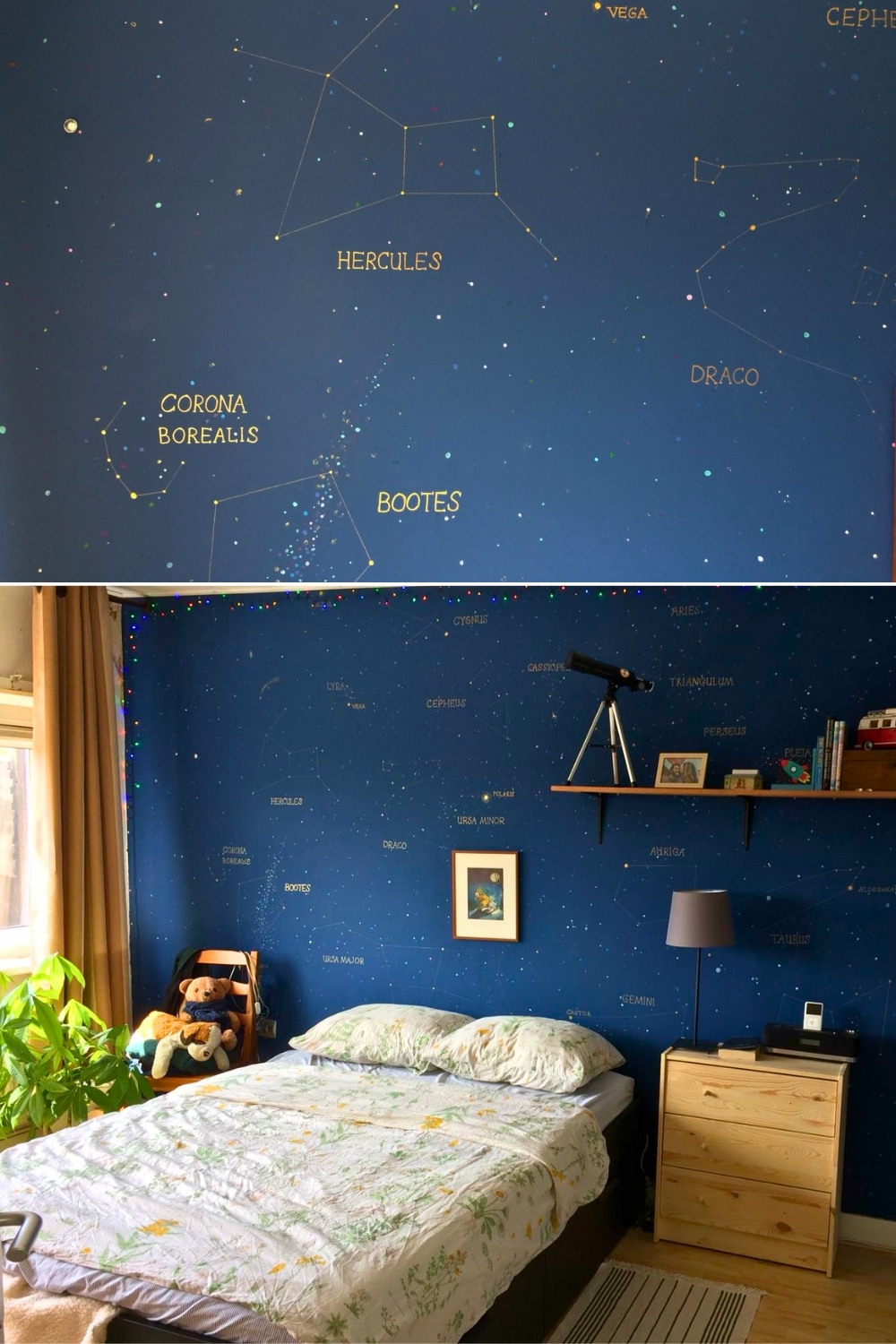 DIY Hand-Painted Accurate Constellation Wall Mural With Glow Stars For Kids Or Teen Space Bedroom