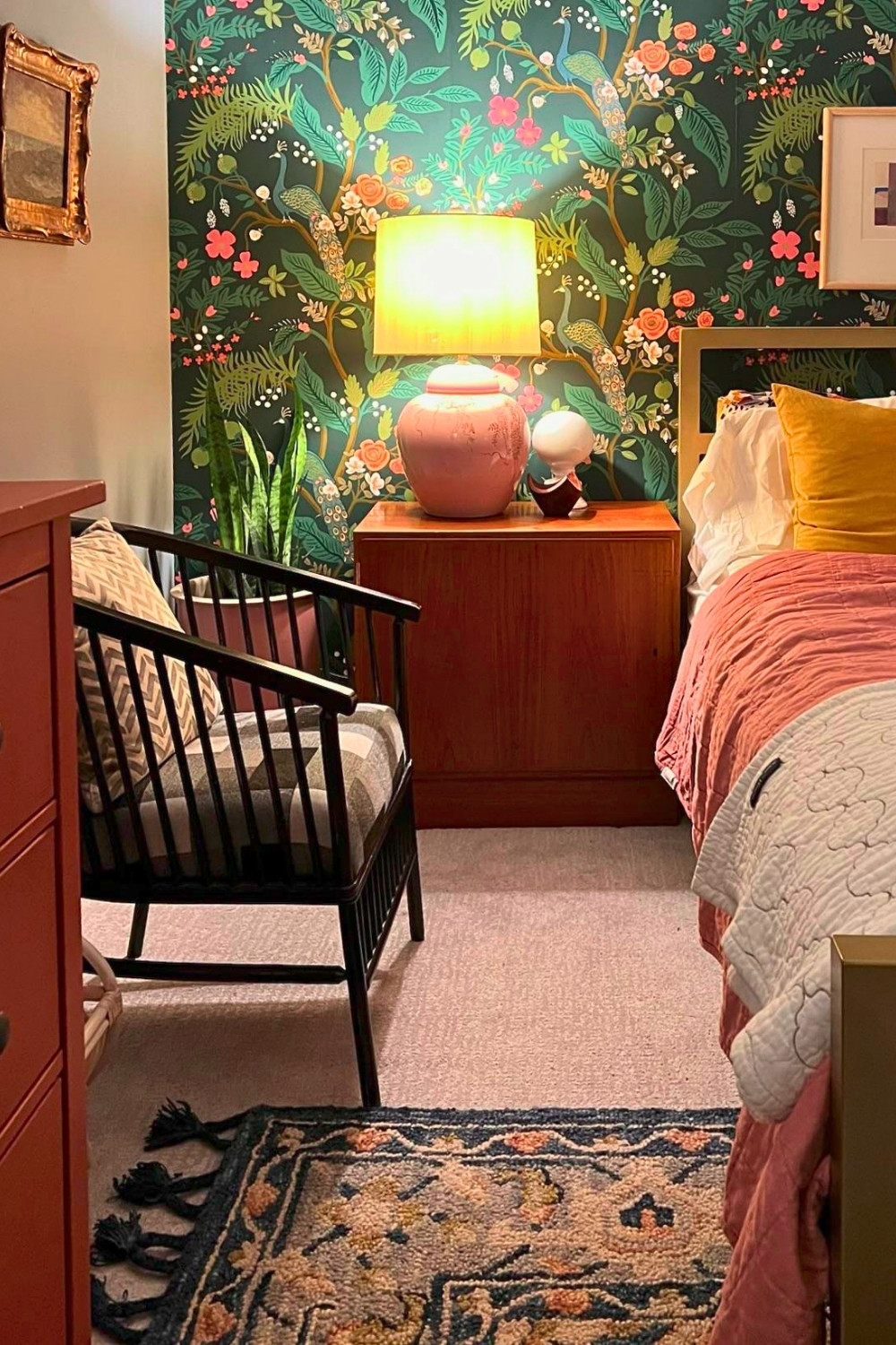 Eclectic Wallpaper Sitting Corner With Accent Chair