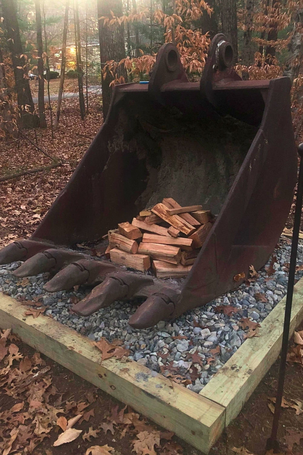 Excavator Bucket Fire Pit In The Woods
