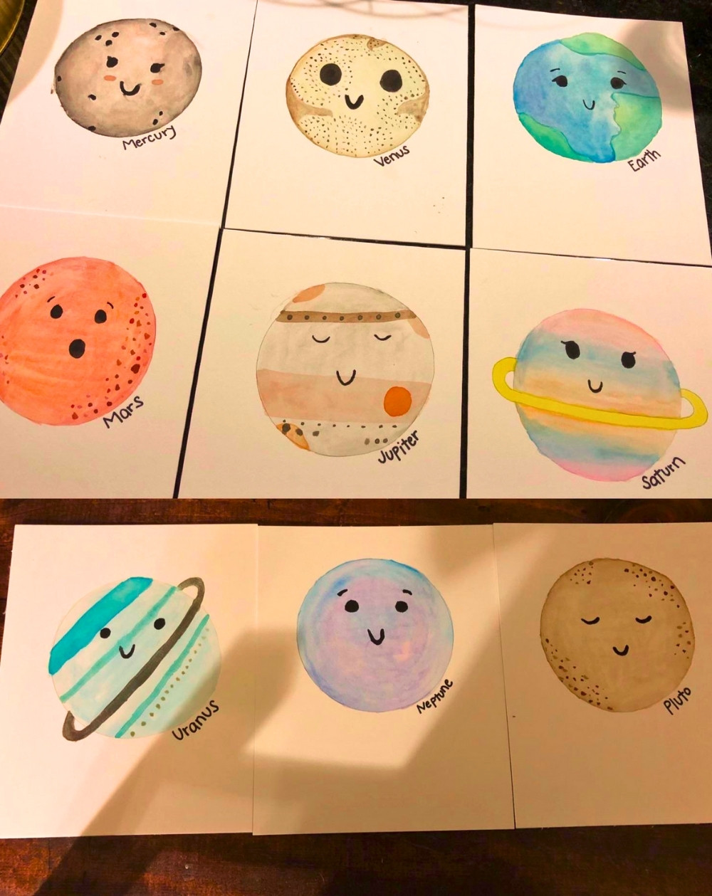 Hand-Painted Cute Planet Artwork Including Pluto For Space Nursery