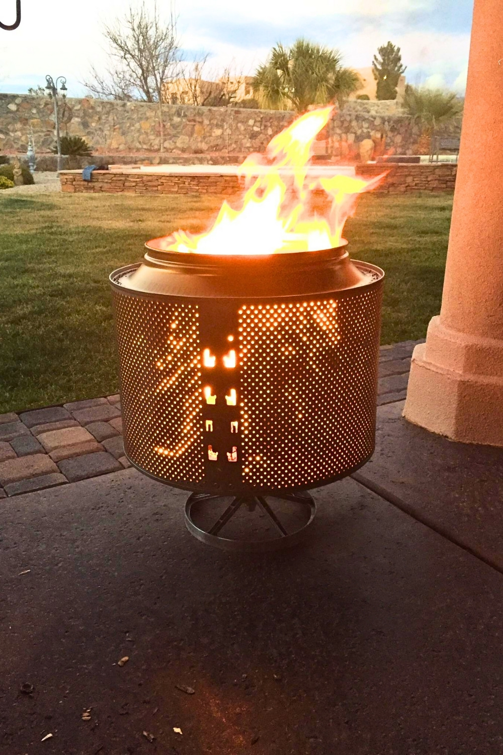 Washing Machine Drum Fire Pit On The Patio