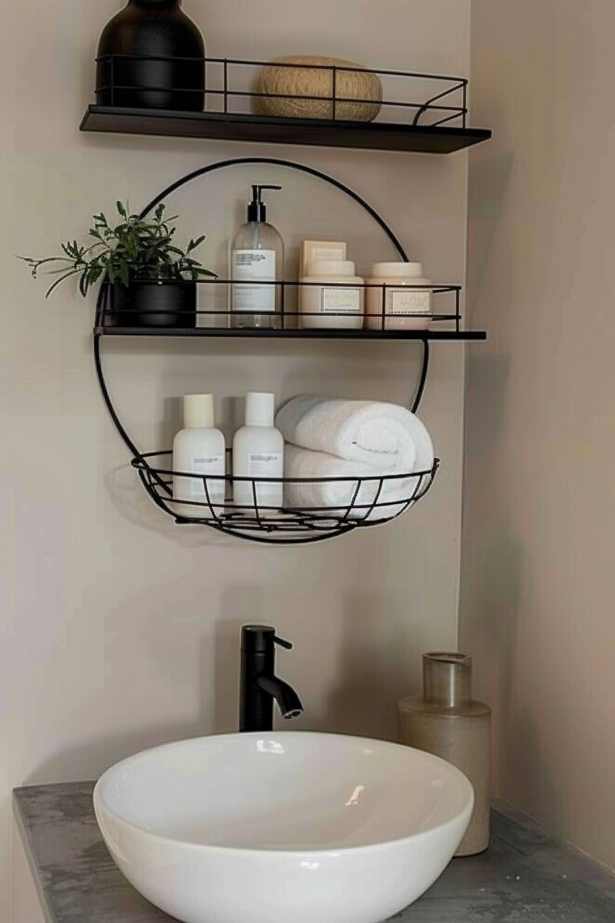 a round bathroom shelve with bathroom essentials