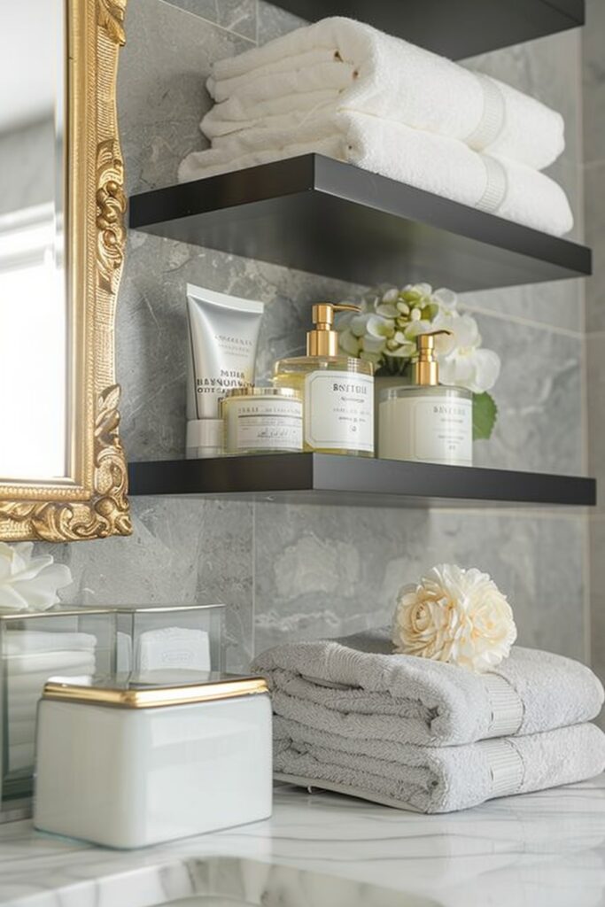 black bathroom shelves