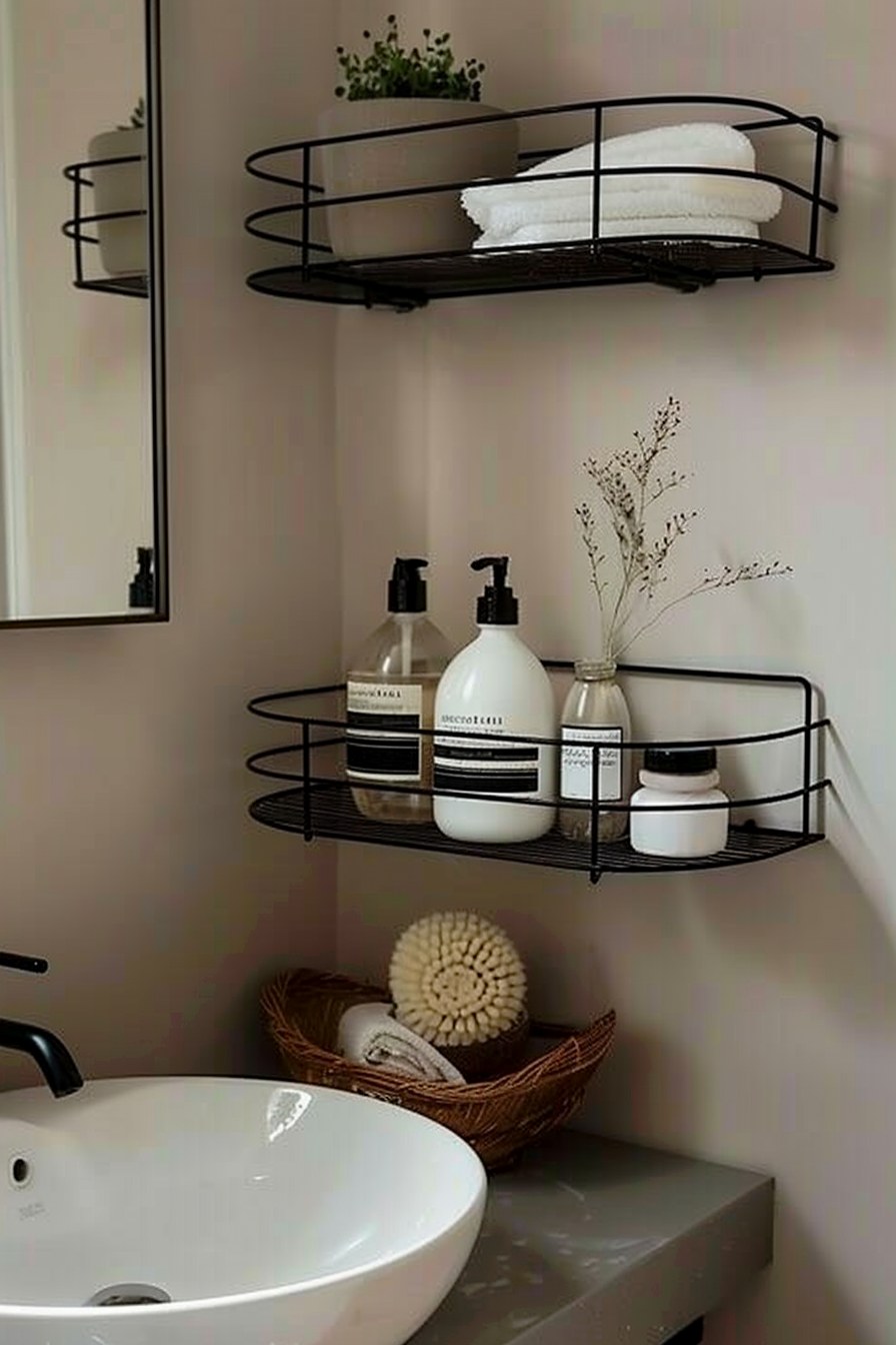 black wire bathroom shelves