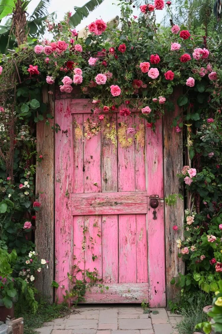 boho pink garden gate