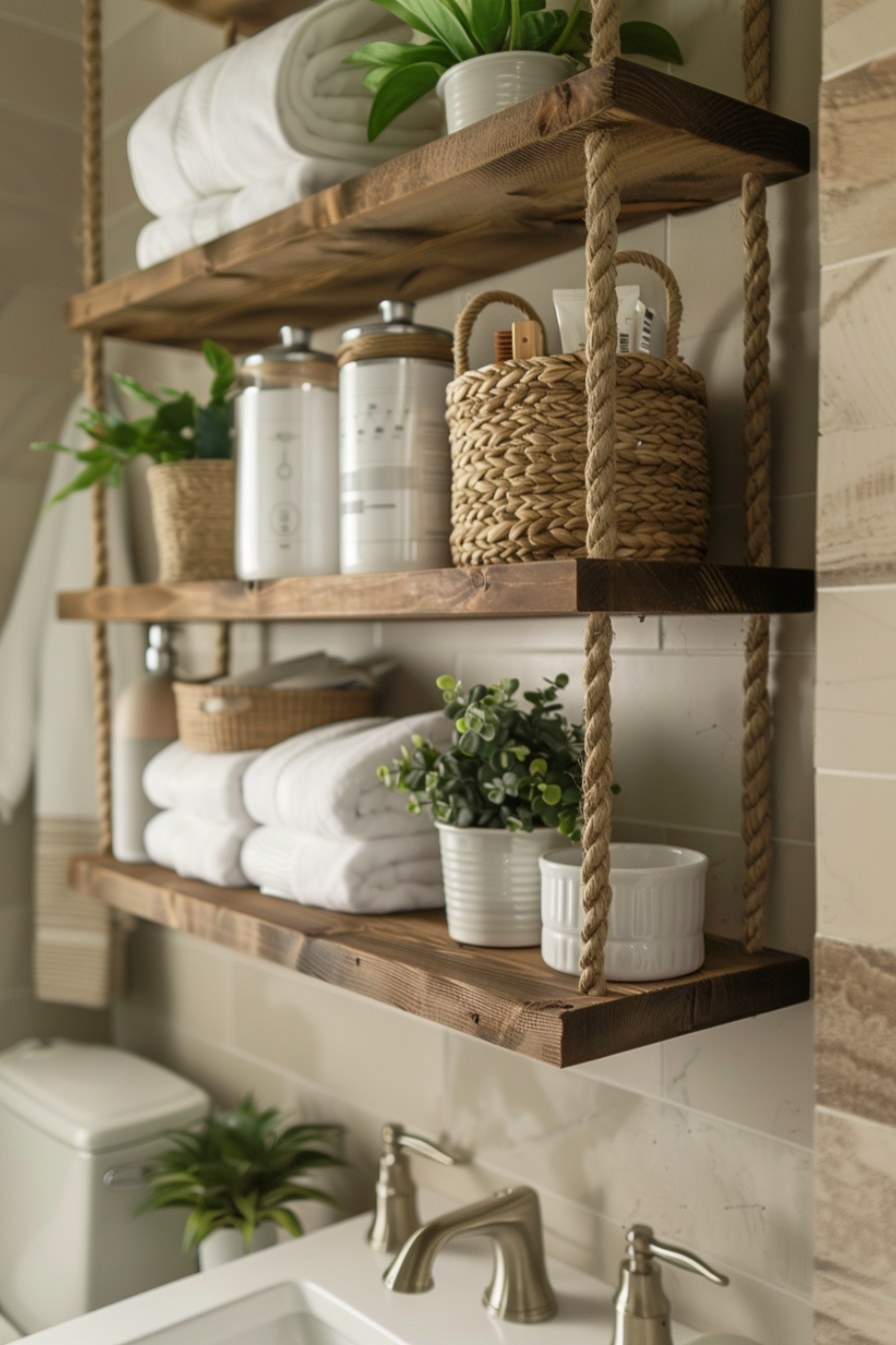 farmhouse bathroom shelf decor ideas