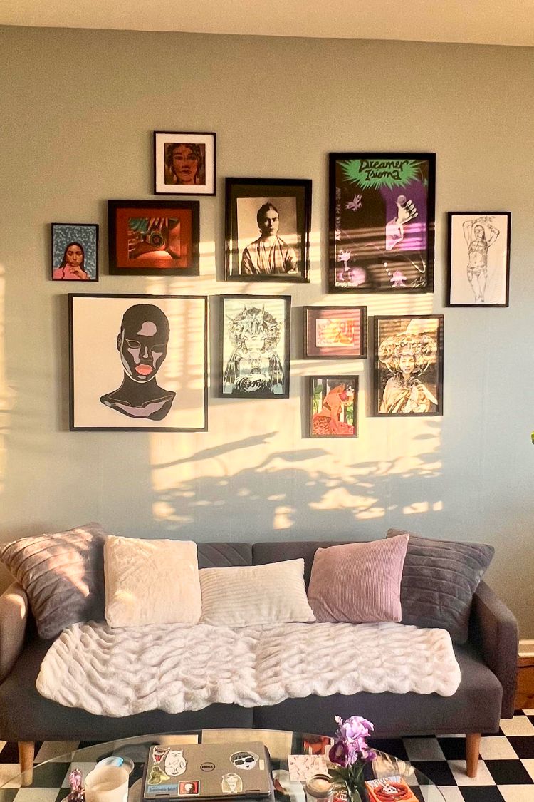 gallery wall above a couch