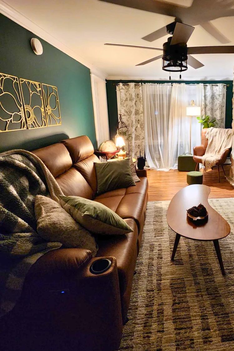golden wall art above a couch