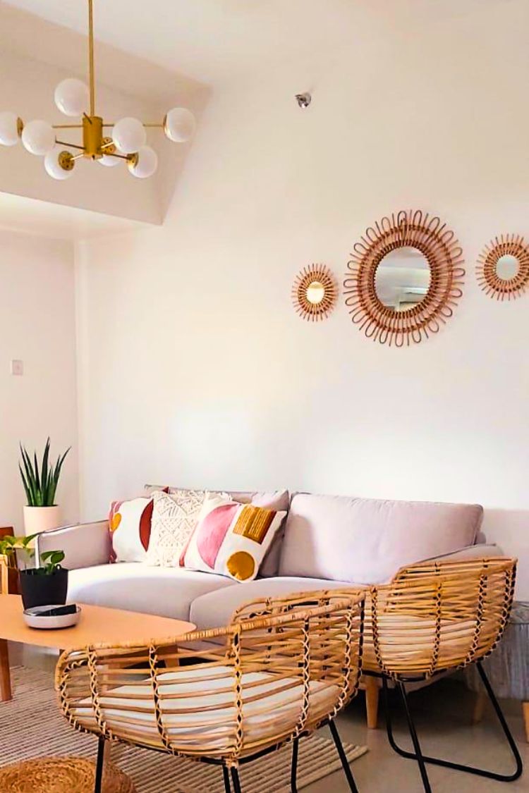 mirrors above the couch