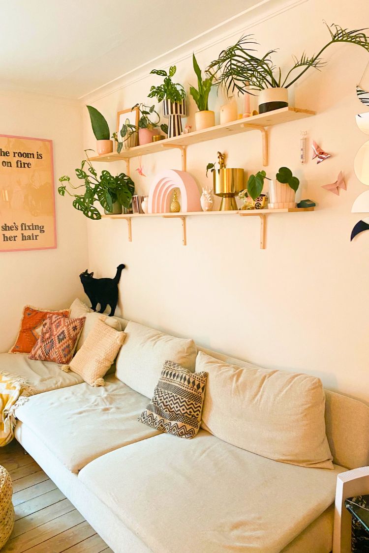 shelves above a couch