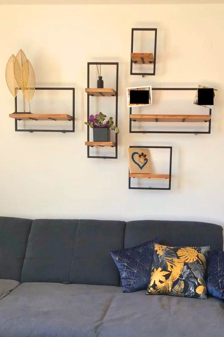 shelves above a couch