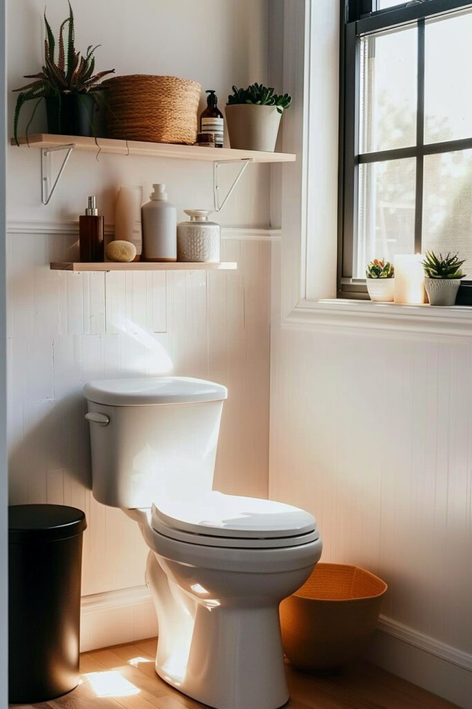 shelves above toilet