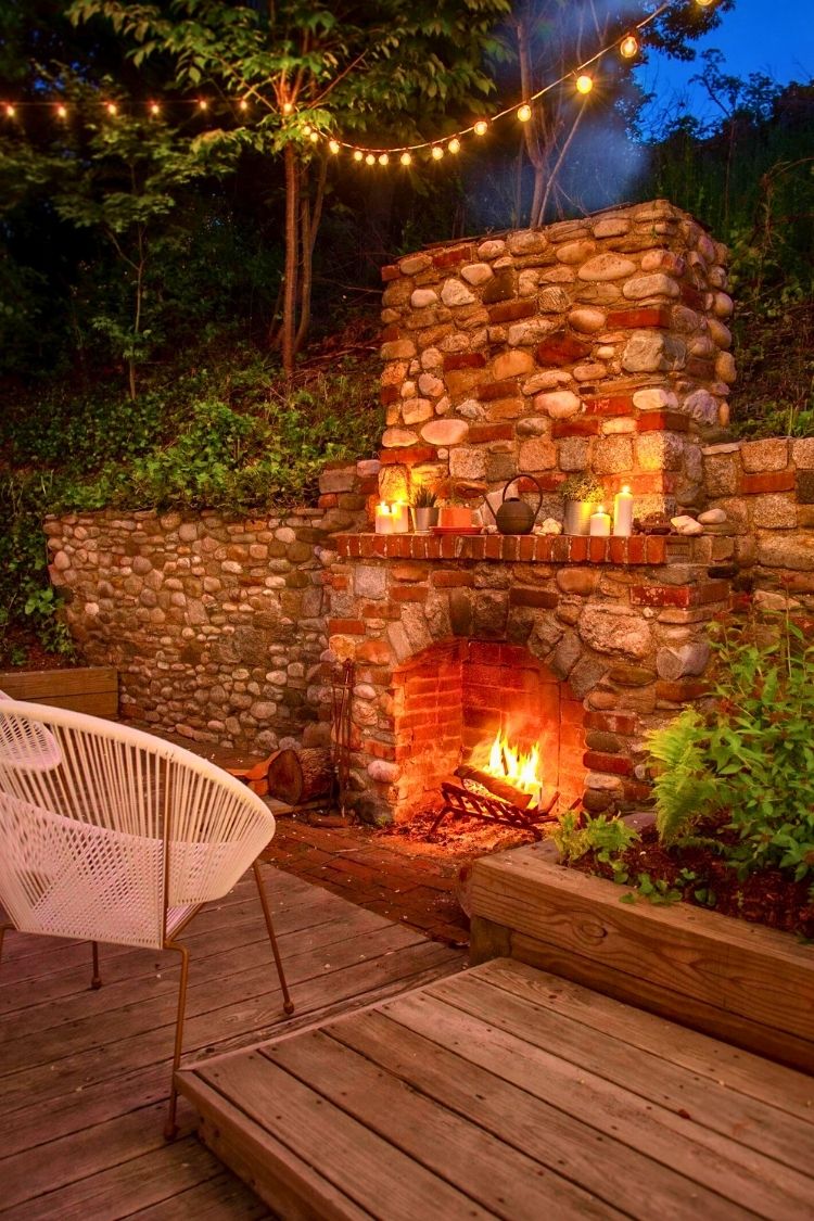 small apartment patio by the fireplace