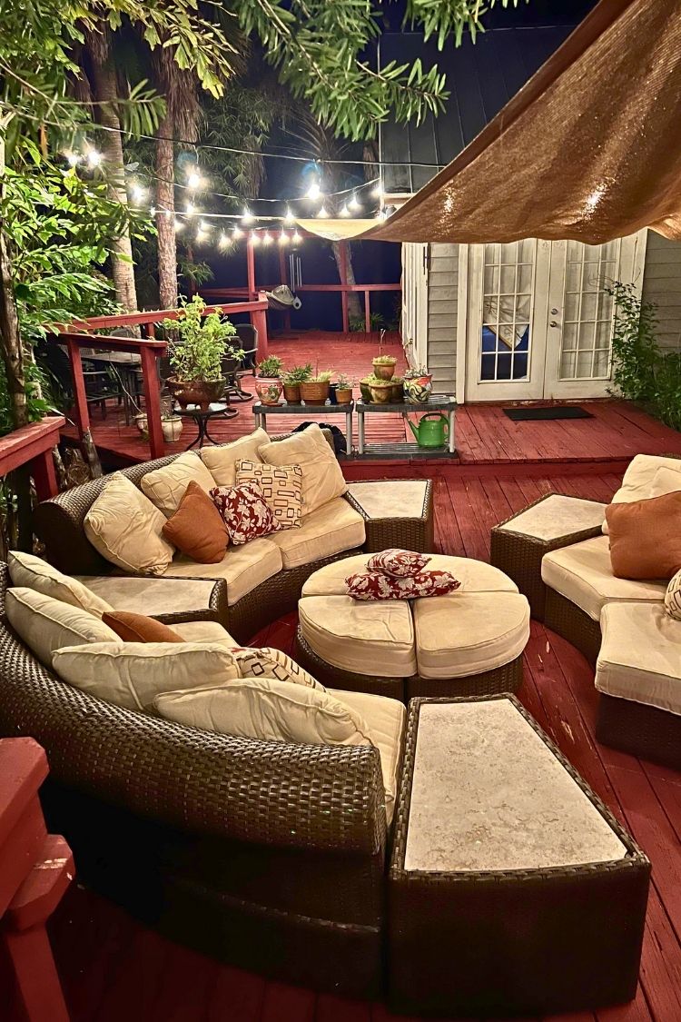 small apartment patio with curved seating