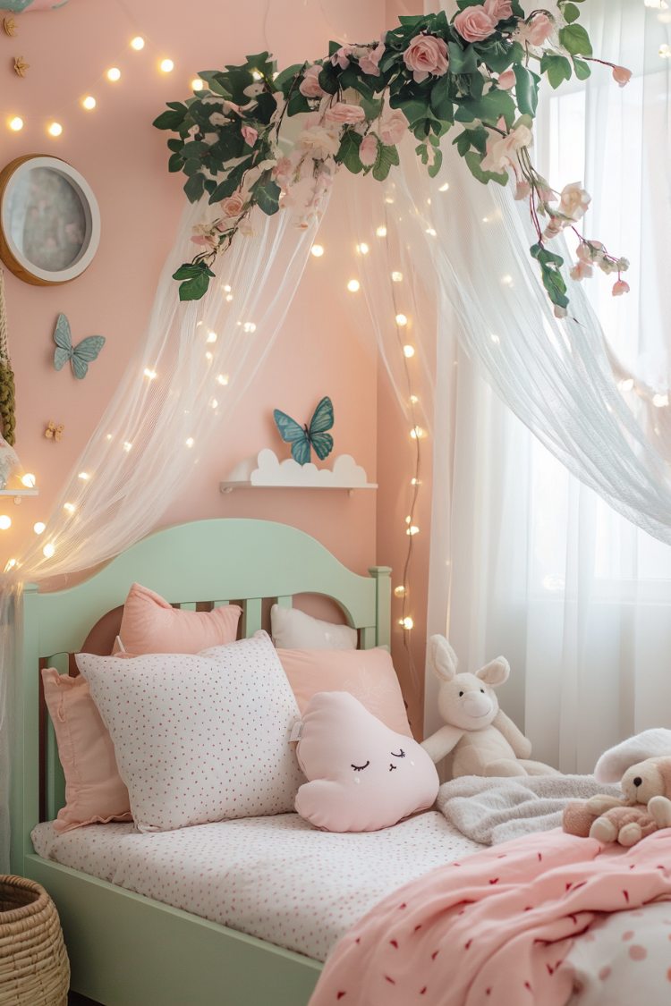 small toddler girl bedroom with garden theme